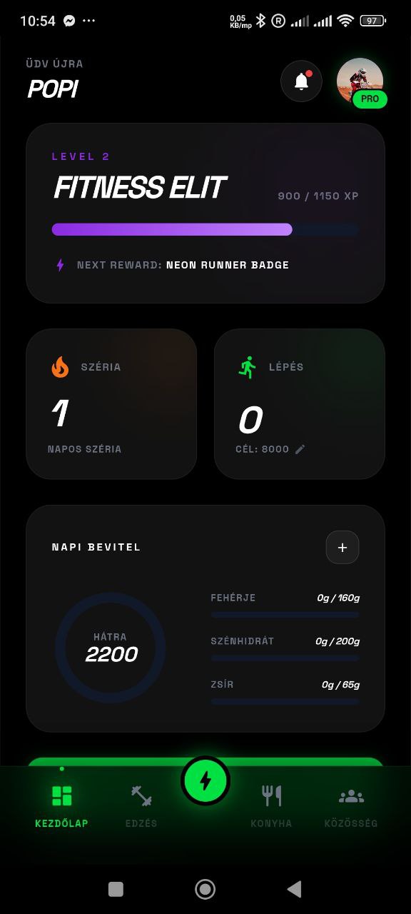 FITRON kezdőképernyő