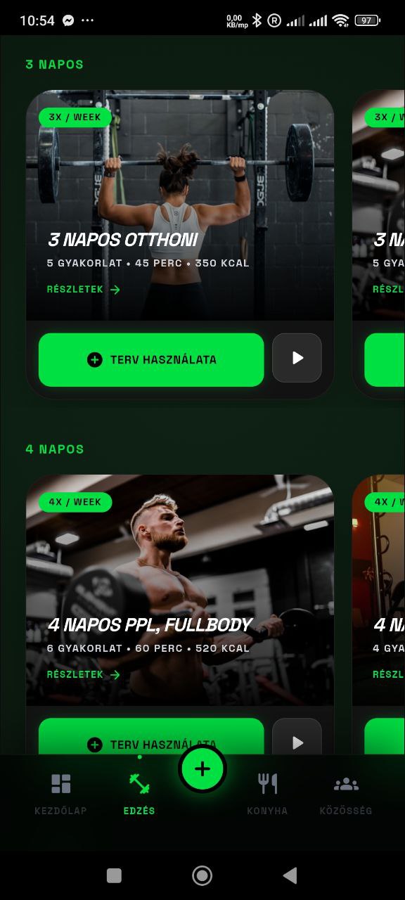 FITRON edzés képernyő