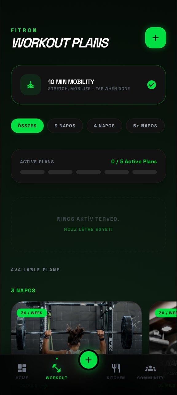FITRON workout plans screen